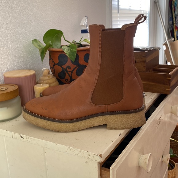 H&M Shoes - Genuine Leather Camel Brown Chelsea Booties Gum Sole